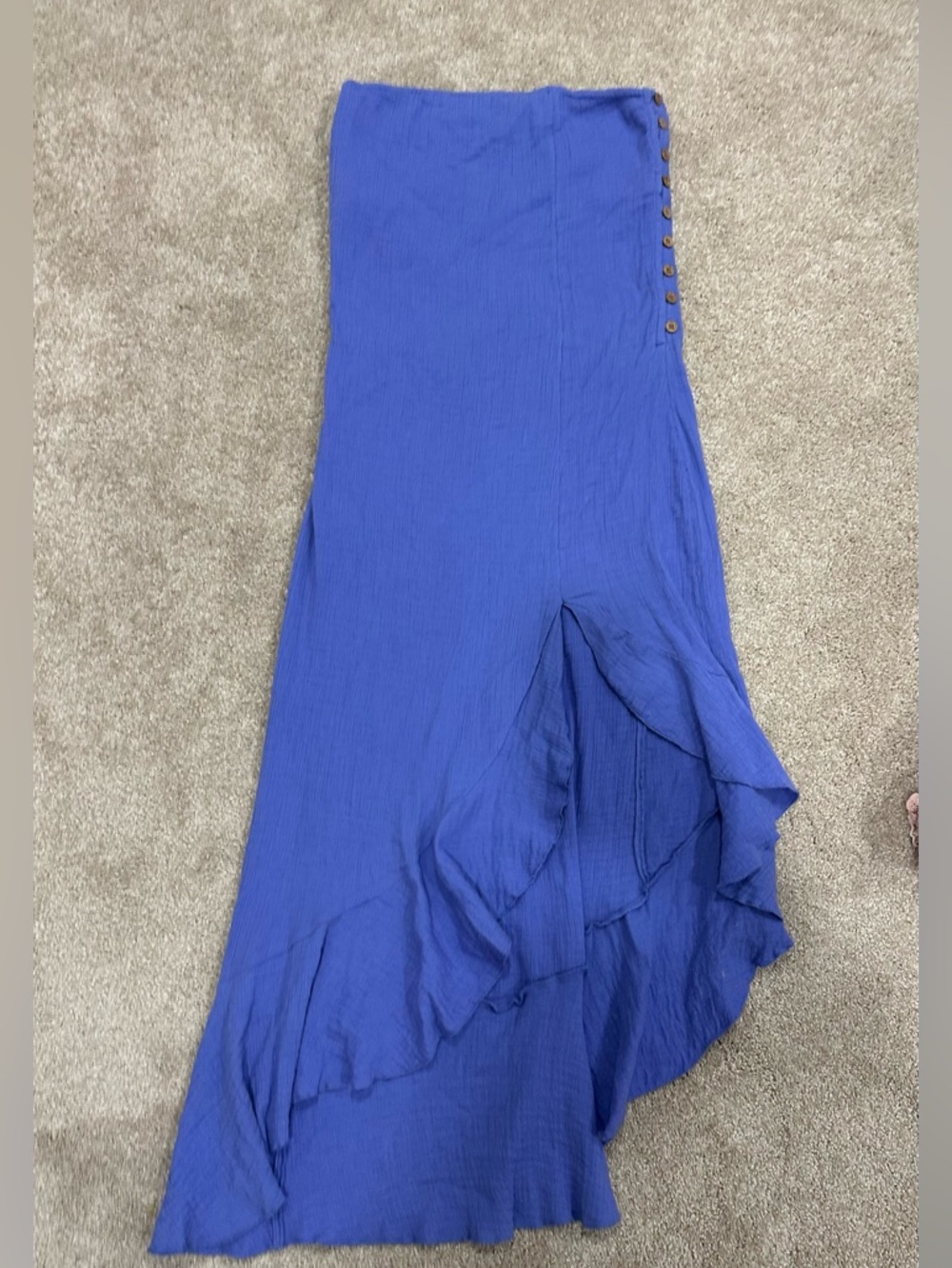Free People Cobalt Blue Strapless Asymmetrical Ruffle Maxi Dress -Size Large-